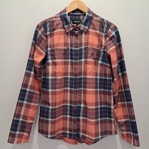 Marmot Plaid Coral and Navy Button-down Gorpcore Cabincore Camp Shirt Womens Med